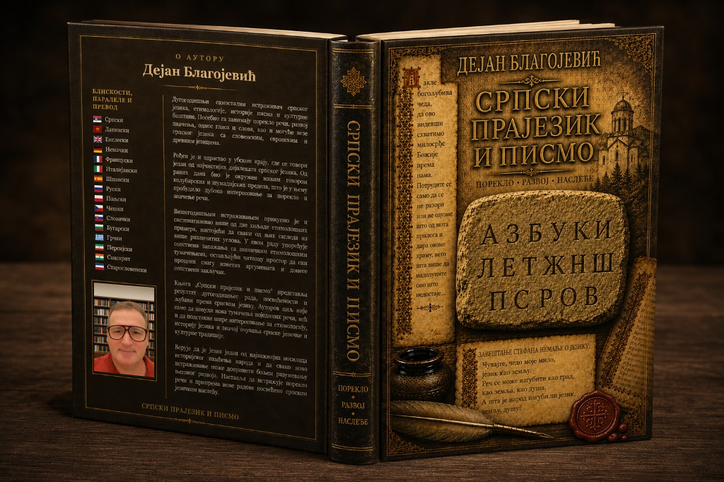 Српски прајезик и писмо — предња и задња корица књиге